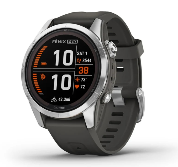 Годинник Garmin fēnix® 7S Pro – Solar Edition, Silver with Graphite Band (010-02776-01) Годинник Garmin fēnix® 7S Pro – Solar Edition, Silver with Graphite Band (010-02776-01)