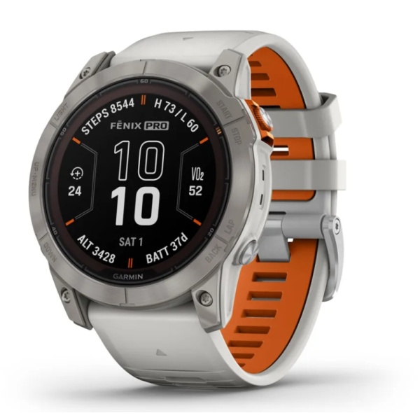 Годинник Garmin fēnix® 7X Pro – Sapphire Solar Edition, Titanium with Fog Gray/Ember Orange Band (010-02778-15)